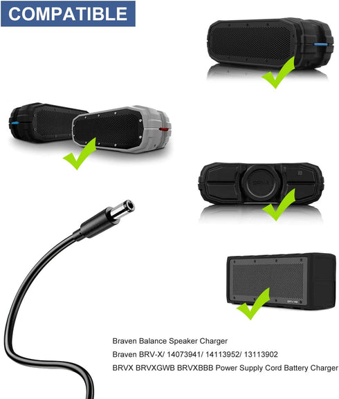 12V AC Adapter for Braven Balance Speaker Charger, Compatible with Braven Wireless Bluetooth Speaker BRV-X, BRVXGWB, BRVXBBB, 14073941, 14113952, ...