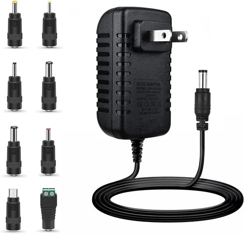 12V 2A Power Supply, Universal Power Adapter with 8 Selectable Plug, Power Adapter for Led Power Supply, CCTV Camera, BT Speaker, GPS, Webcam, Rou...