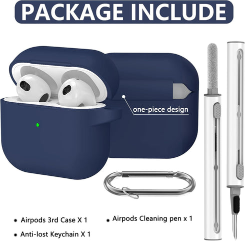 for AirPods 3rd Gen Case Cover with Cleaner Kit,Silicone Protective Case for Apple AirPods 3rd Generation Charging Case with Keychain,Shockproof A...