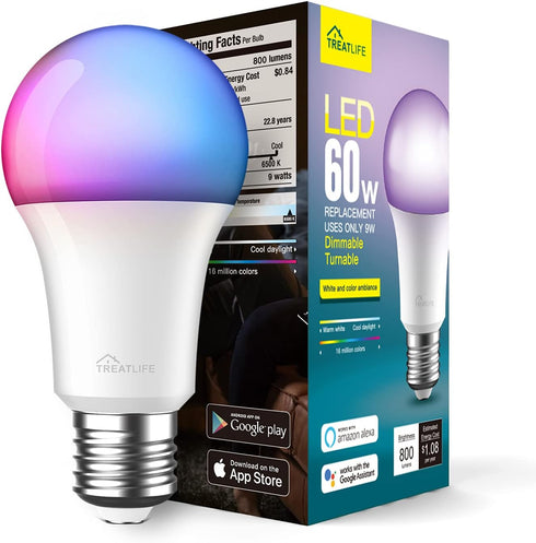 TREATLIFE Smart Light Bulbs, UL Certified WiFi Bluetooth Color Changing Light Bulb, A19 Smart Bulb Works with Alexa & Google Home, 60W Equivalent ...