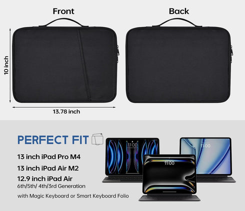 12.9-13 inch iPad Pro Case, Padded Travel Carrying Sleeve for 2024 iPad Pro 13-in M4 & iPad Air 13-in M2 Magic Keyboard, Water-Resistant Shockproo...