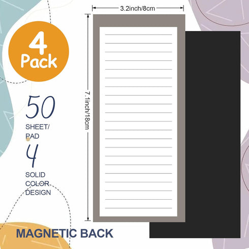 4 Pack Magnetic Notepads for Refrigerator, 50 Pages/Book Grocery List Magnet Pad for Fridge, Design Magnetic Grocery List Pad for Fridge, Grocery ...