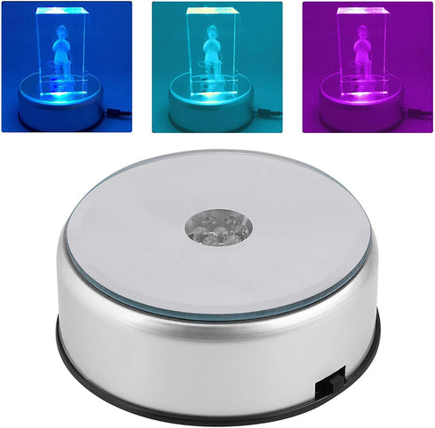 LED Colorful Lighted Display Base LED Colorful Light Unique Rotating Crystal Display Base Stand Holder with AC US Adapter Silver...