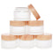 6Pcs Glass Cosmetic Containers with Wood Grain Lid Refillable Cosmetic Jar Frosted Glass Cream Container with Leak-proof Lid Empty Makeup Jar for ...
