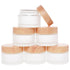 6Pcs Glass Cosmetic Containers with Wood Grain Lid Refillable Cosmetic Jar Frosted Glass Cream Container with Leak-proof Lid Empty Makeup Jar for ...
