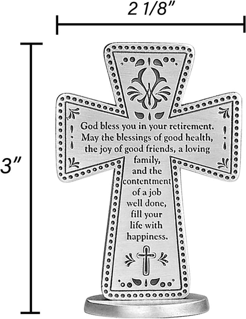 Cathedral Art God Bless Your Retirement Standing Metal Cross, Retirement Gift for Friends, Family, and Coworkers, 3 Inches Tall, by Abbey + CA Gif...