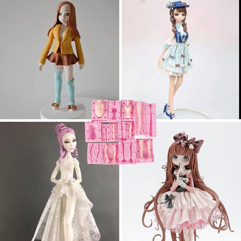 7 Packs Dolls Body Leg Arm Model Man Lady Girl Child Body Silicone Fondant Molds Aromatherapy Plaster Clay Mold Chocolate Biscuit Sugar Craft Moul...