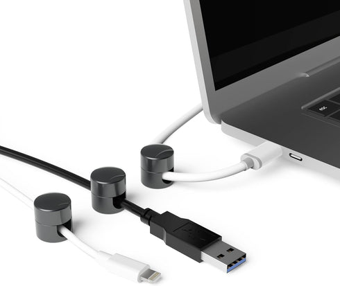 Cable Anchors for Desk Organization Gun Metal | Premium Aluminum Cord Organizers | Charger + Cable Management Clips for Home & Office | Stylish, S...