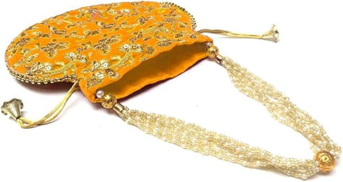 Women Potli Bag Gota Patti Work Embroidered Golden work Handbag Silk Purse Party wedding Clutch Gifting Pearls...
