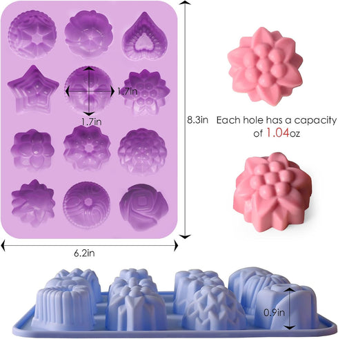 Sakolla 3 Pack Chocolate Flowers Silicone Molds 12 Cavity Flowers Heart Shape Candy Cake Molds for Baking, Cupcake, Jelly, Ice Cube, Muffin...