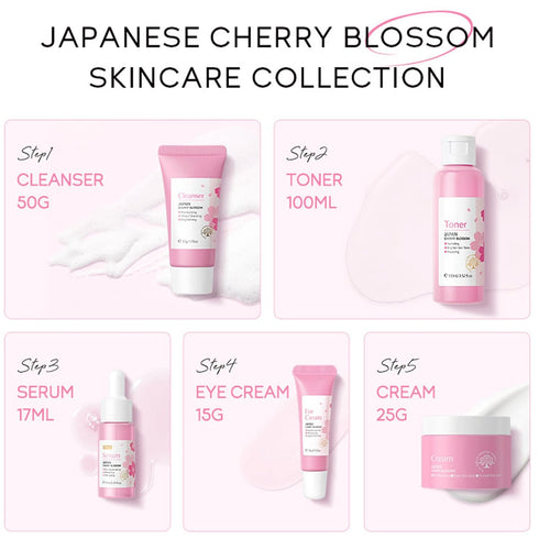 Korean Skin Care Set - Sakura Skin Care Sets & Kits - Women Gift Sets with Cleanser-Toner-Serum-Face Cream-Eye Cream - Skin Care Routine Kit for W...