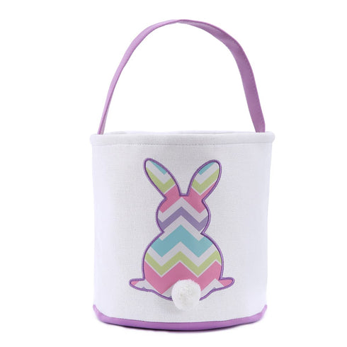 Cootato Easter Bunny Basket Bags for Kids, Stripe Rabbit Pattern Egg Basket Hunt Bags Personalized Canvas Cotton Bucket with Fluffy Tail for Easte...
