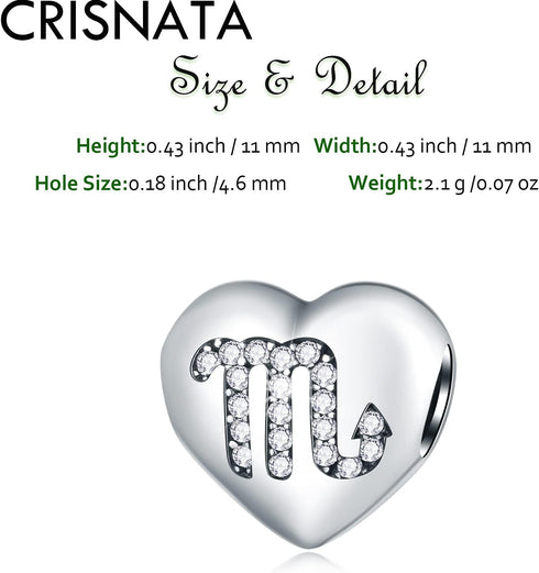 12 Zodiac Signs with Clear CZ Heart Charms, 925 Sterling Silver Constellation Beads, fits European Birthday Bracelet, Gifts for Family/Lover/Frien...