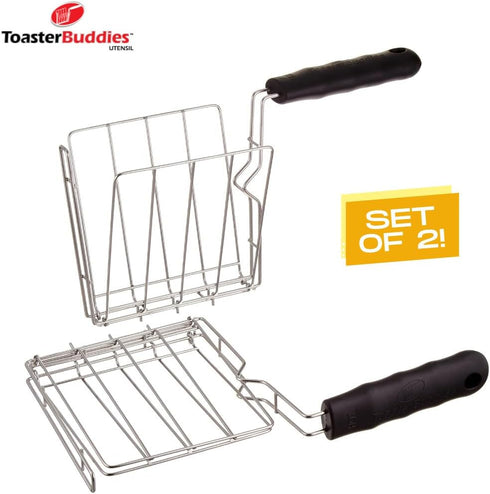 TOASTER BUDDIES, 2-Piece, Toaster basket, Sandwich Racks, 2 Slice-Toaster, Compatible with allmost all pop-up toasters, Toaster gadget, Regular, B...