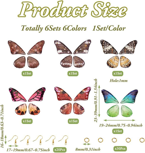 FASHEWELRY Resin Butterfly Wing Earring Making Kit 24pcs Fairy Wing Charms with Gold Foil & 20pcs Ear Hooks & 30pcs Jump Rings for Bohemia Drop Ea...