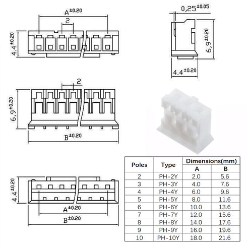 1550PCS JST PH 2.0mm Connector Assortment Kit 2.0mm Pitch Male Female 2/3/4/5/6/7/8/9/10 Pin Housing Adapter Plug Terminal...