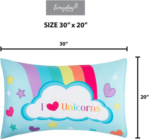 Everyday Kids 2-Pack Standard Size Pillowcases fit Pillows 20 x 26” -100% Soft Breathable Microfiber - Perfect for Toddler Little Girl Twin/Full S...
