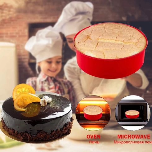 Round Cake Pans Silicone Molds for Baking, Red, Set of 3, Bakeware Pan for Layer Cakes, Cheese Cakes, Bread, Chiffon and Rainbow CakeNonstick&Quic...