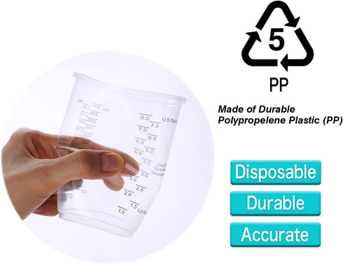 50pcs 8oz Graduated Clear Plastic Measuring Cups with Wooden Stirring Sticks for Mixing Paint, Pigments, Epoxy Resins, Resins...