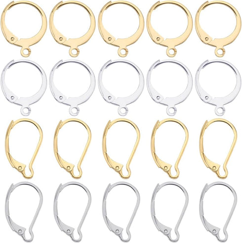 SUNNYCLUE 1 Box 80Pcs Leverback Earring Findings Huggie Hoop Earring Findings Lever Back Earring Hooks Lever Back Earring Hook Earwires for Jewelr...