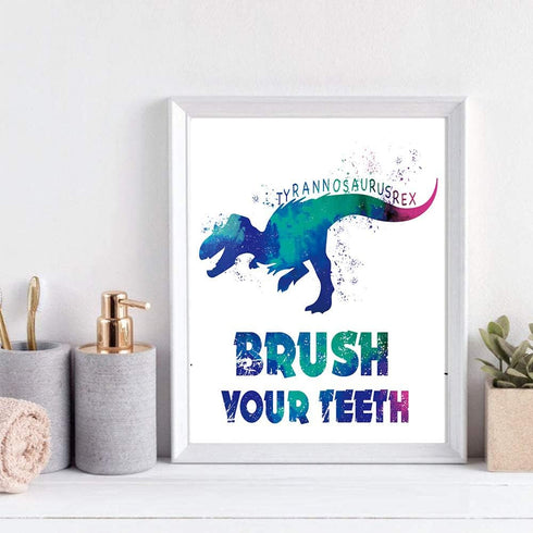 CHIEN-CHI LILI Wash Your Hands Dinosaur Bathroom Art Prints Set of 4(8”X10”), Motivational Quote Bathroom Room Decor for Kids Girls Boys Daughter ...