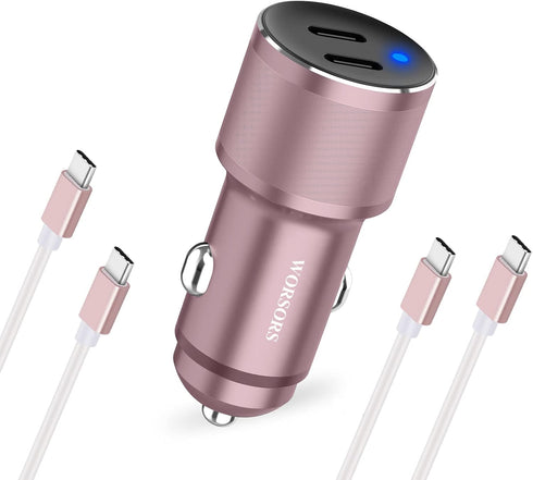 Dual USB C Car Charger, 60W PD (30W + 30W) Super Fast Charging Adapter Metal for iPhone 15 Pro Max, Samsung Galaxy S24 Ultra/S24 Plus/S24/S23/22+/...