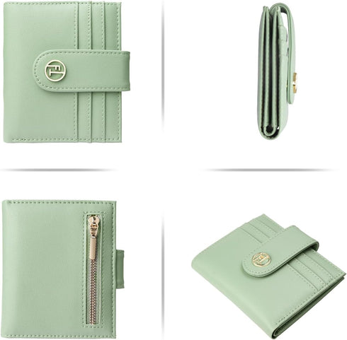 FUNTOR Small Wallets for Women,Ladies Slim Bifold Credit Card Holder with Zipper Coin Pocket(Green)...
