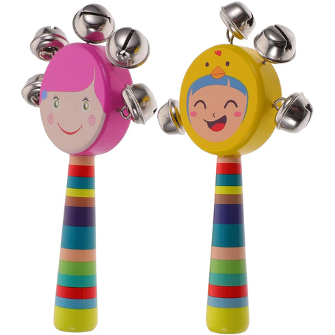 SUPVOX 2pcs Wood Jingle Rattle Bell Handheld Hand Jingle Bell Children Rattle Toys Baby Grip Training Toy Cartoon Shaking Rattle for Baby Nursing ...