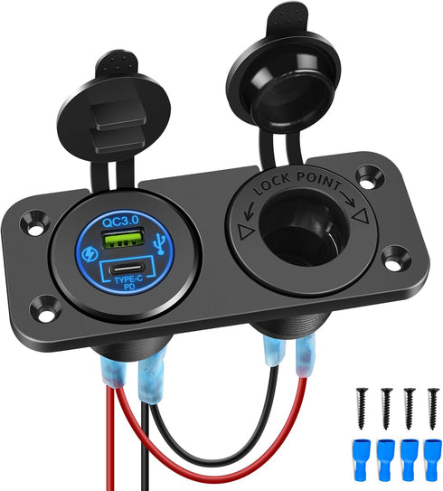 Nilight QC 3.0 USB Charger and Cigarette Lighter Socket Pre-Wired 12V-24V Dual USB Car Charger with Cigar Lighter Power Socket for Cars Trucks......
