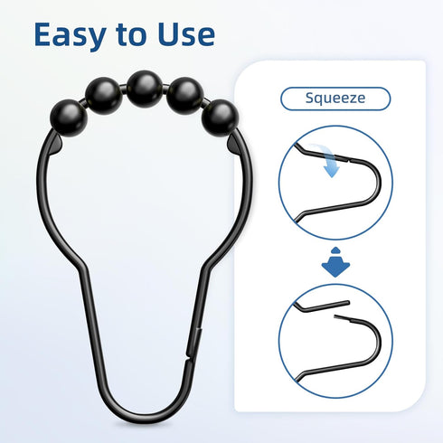 Titanker Shower Curtain Rings Hooks, Rust-Resistant Metal Shower Curtain Hooks for Bathroom Shower Rods Shower Hooks Shower Rings for Curtain - Se...