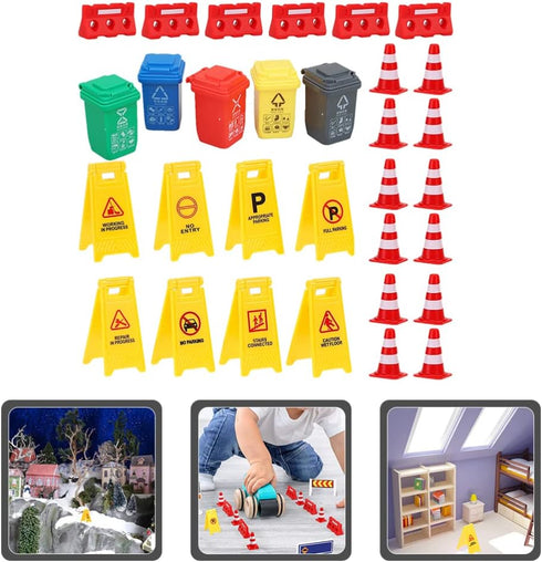 TOYANDONA 31Pcs Road Signs for Kids, Miniature Plastic Traffic Cones Mini Barrel Roadblocks Toys Set Educational Playset Pieces for Boys& Girls...