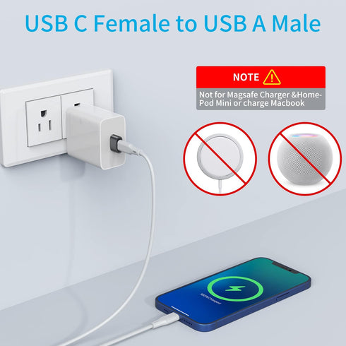 USB C Female to USB Male Adapter (8 Pack),Type C to USB A Charger Cable Adapter for iPhone 11 12 13 14 15 Pro Max,Samsung Galaxy Note 10 S20 Plus ...