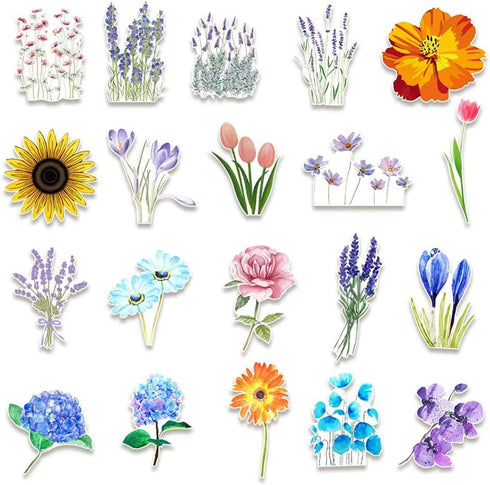 Flowers Stickers Set, Gift for Kids Teen, Cute Waterproof Vinyl Decals for Travel Luggage Suitcase Laptop Water Bottle Skateboard Bike Helmet Guit...
