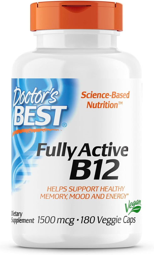 Doctor's Best Fully Active B12 1500 Mcg, Supports Energy, Mood, Circulation, Non-GMO, Vegan, Gluten Free, 180 Count...