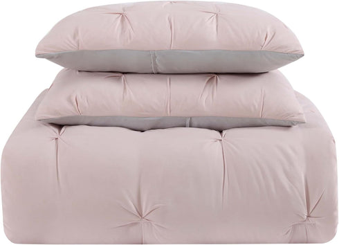 My World Pleated Solid Duvet Sets Blush and Silver Grey Polyester 2-Piece Twin XL Duvet Set, Solid Color Themed, for Kids, OEKO-TEX Certified...