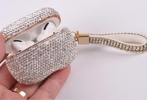 Sparkly Diamond Case for AirPods Pro 1&2 Generation with Keychain, Shockproof Protective Premium Bling Rhinestone Cover Skin Compatible with AirPo...