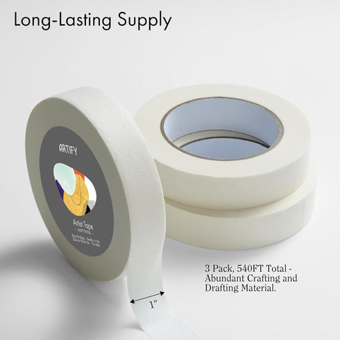 ARTIFY Artist Tape for Drafting Art, 1" *3 Pack White Masking Tape for Watercolor Painting Drafting Canvas Framing and All Paper Media, for Craft,...