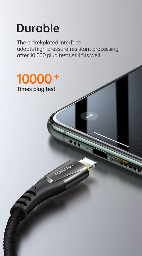 mcdodo Power Off/On LED Smart Auto Disconnect 18W PD Fast Charge Cord Nylon Braided Sync Charge USB Data 6FT Cable Compatible 14/13/12/11 Pro Max ...