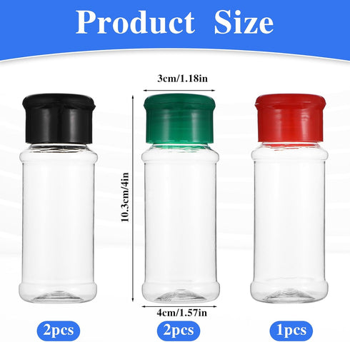 5 PCS Plastic Seasoning Containers with Shaker Lids 3oz Empty Spice Jars to Pour or Shake Storage Portable Black Red Green Clear Seasoning Bottles...