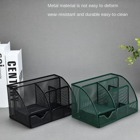 Green Desk Organizer Mesh Drawer Storage Accessories with 6 Compartments and Drawer, Desktop Caddy Storing Stationery Trinkets Cosmetics Jewelry E...