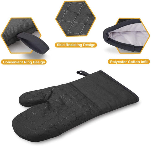 IXO 6Pcs Oven Mitts and Pot Holders, 500? Heat Resistant Oven Mitts with Kitchen Towels Soft Cotton Lining and Non-Slip Silicone Surface Safe for ...