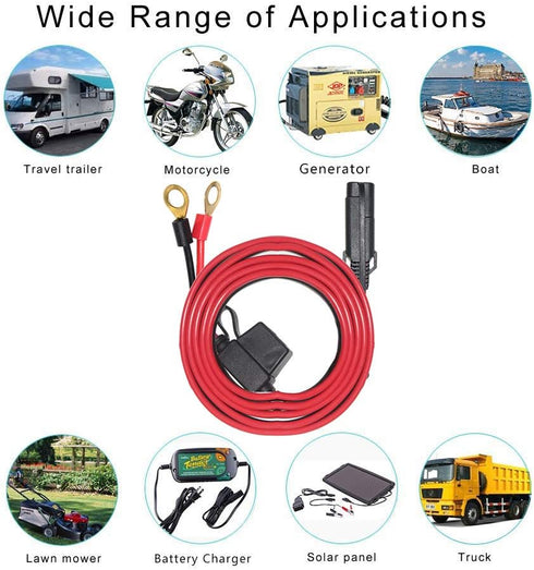 SPARKING 6FT Ring Terminal Cable - SAE to O Ring Terminal Harness Quick Connect/Disconnect Assembly, 10A Fuse (6FT)...