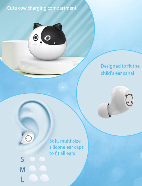 Cute Milk cat Kids Earbuds in-Ear Wireless Bluetooth with Microphone, 36 Hours Play time, Low Latency, is The Best Gift for Work, Sports...