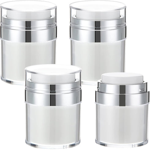 4 Pack Empty Airless Pump Jar Acrylic Airless Cosmetic Container Portable Refillable Travel Size Cream Jar Vacuum Bottle Lotion Jar with Pump Lid ...