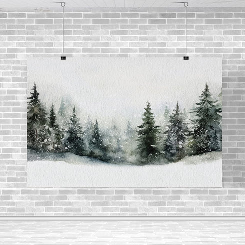 Enlaizhude Winter Forest Landscape,Snowy Winter Landscape Evergreen Trees Watercolor Painting Christmas Pine Trees In Winter,Winter Scene |Snowy L...
