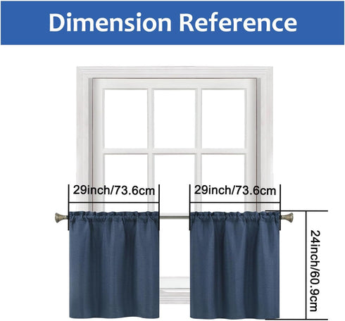 Home Queen 24 Inch Kitchen Curtain Tier, Water Repellent Short Curtain for Small Windows, Bathroom, Living Room, 2 Pack, Blue...