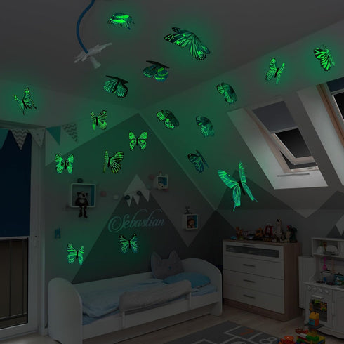 48 Pieces Glow in The Dark Butterflies for Ceiling 3D Butterfly Decal Sticker Wall Decor DIY Adhesive for Room Nursery Living Room Luminous Realis...