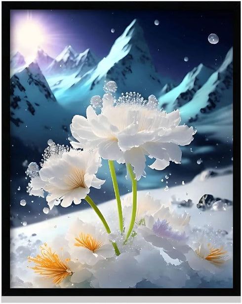 White Floral Canvas Picture Canvas Landscape Wall Art Mountain Painting Winter Rustic Prints Bedroom Bathroom Walls Home Decor (E, 8X10 inches)...