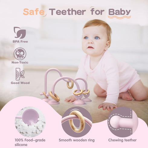 Baby Teething Toy, High Chair Suction Cup Toys for Infant Toddlers 0-6M, Food Grade Silicone Teether, Educational Parent-Child Baby Toys, Montesso...