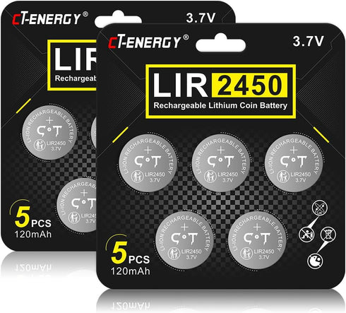 Rechargeable 2450 Batteries 10 Pack 3.7V Rechargeable CR2450 Lithium Coin Button Battery...